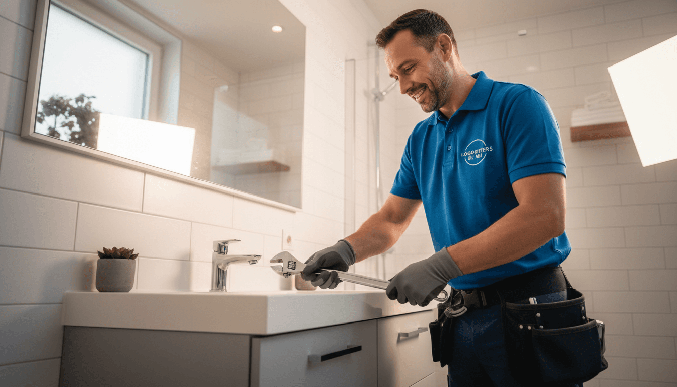 Ervaren loodgieter aan het werk in een moderne badkamer
